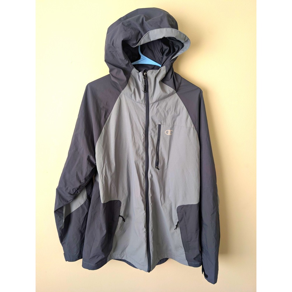 Champion Performance Men’s Large Hooded Jacket Gray Full Zip Lightweight Outdoor